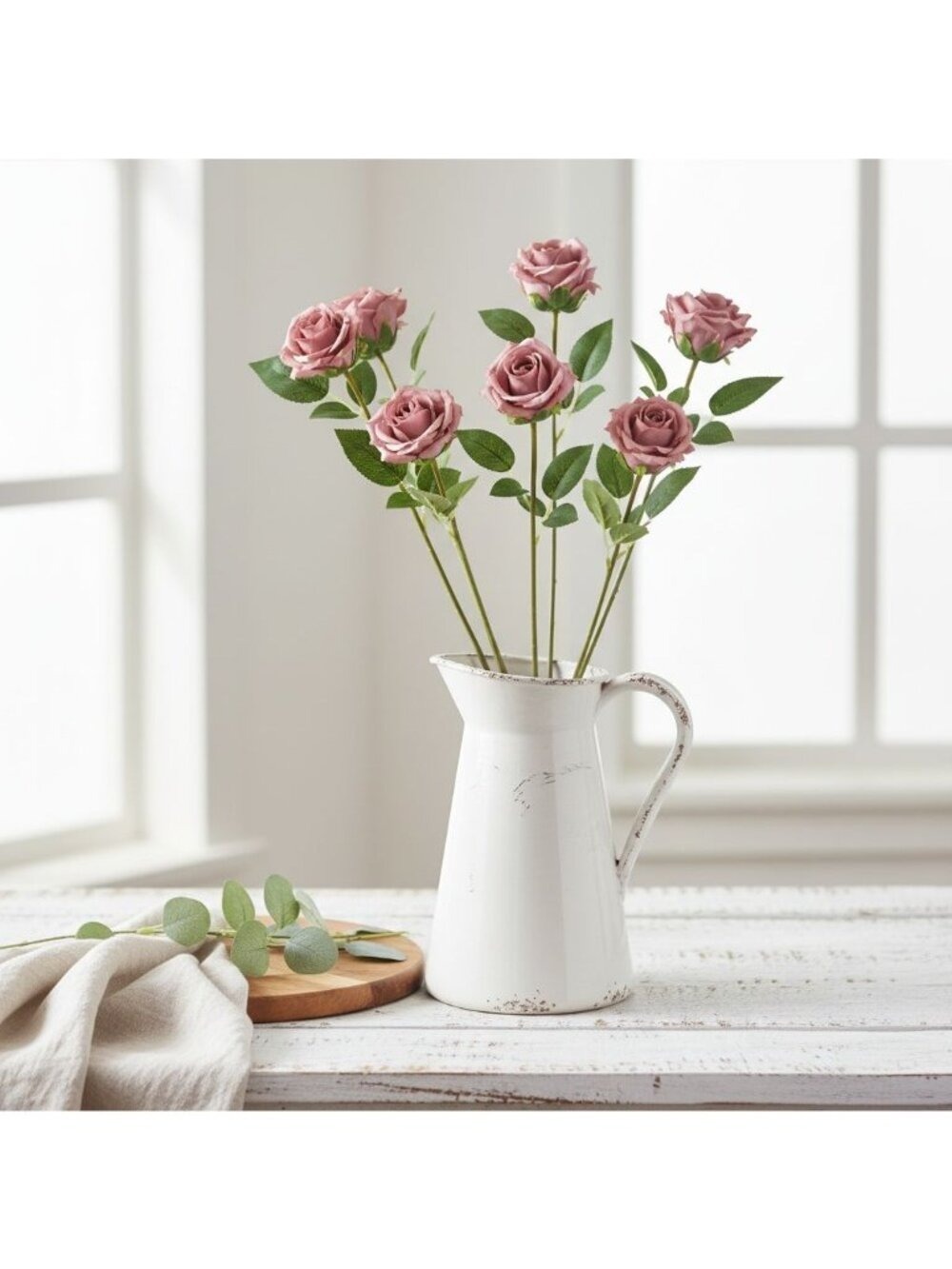 Mauve Rose Stem Set of 6 Dusty Rose Artificial Long Stem Roses Vintage - Picture 4 of 7
